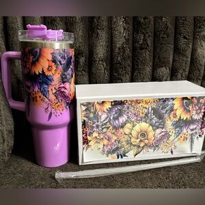 NEW 40 oz Shimmer Floral Purple Insulated Tumbler with Straw